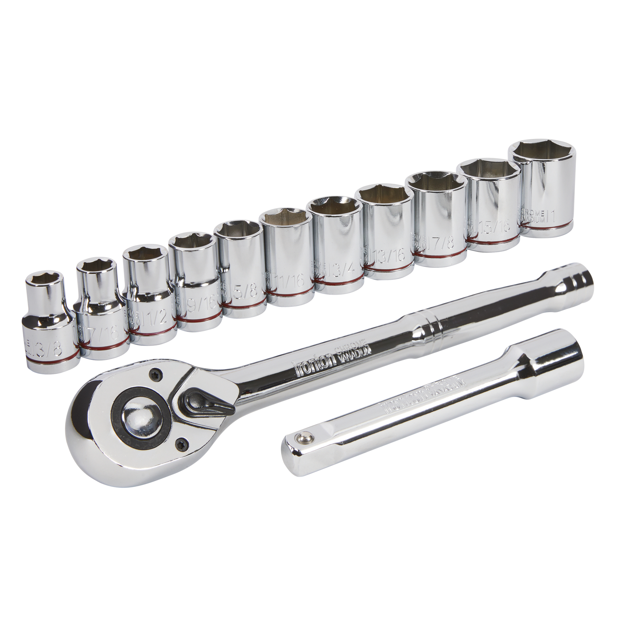 Ironton 6-Pt. Socket Set, 13-Pc., SAE, 1/2in. Drive, Chrome Vanadium Steel